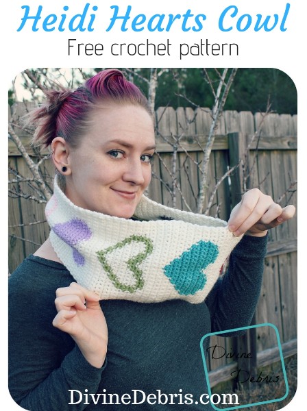 Heidi Hearts Cowl free crochet pattern by DivineDebris.com
