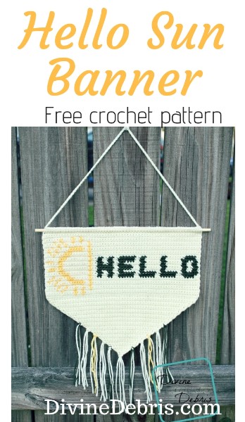 Hello Sun Banner free crochet pattern by DivineDebris.com #crochetpattern #freepattern #homedeor #wallhanging