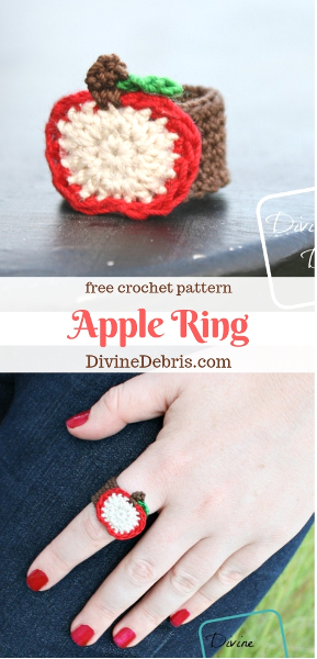 Apple Ring free crochet pattern by DivineDebris.com #crochet #freepattern #rings #jewelry #crochetthread