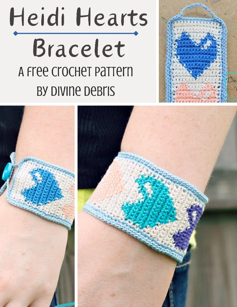 Use up some of that crochet thread you've got by learning to make the Heidi Hearts Bracelet, a free crochet pattern on DivineDebris.com