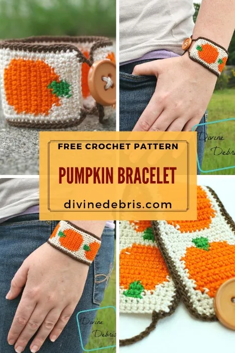 Learn to make this fun and eye-catching Falloween themed bracelet, the Pumpkin Bracelet, from a free crochet pattern by DivineDebris.com