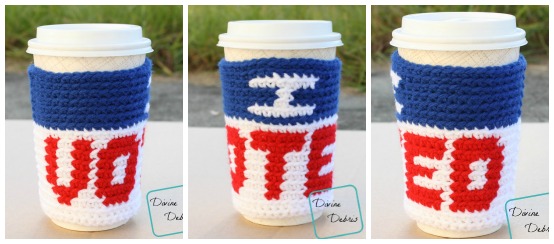 I Voted Mug Cozy crochet pattern by DivineDebris.com