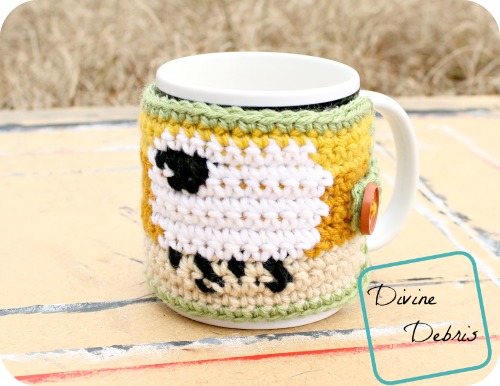 Dancing Sheep Cup Cozy free crochet pattern by DivineDebris.com