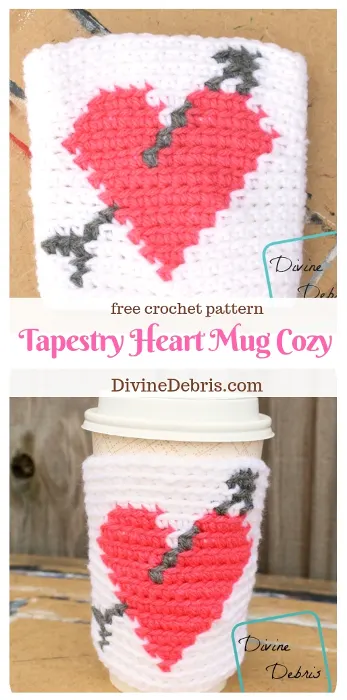 Tapestry Heart Mug Cozy free crochet pattern by DivineDebris.com #freepattern #crochet #Valentines #MugCozy