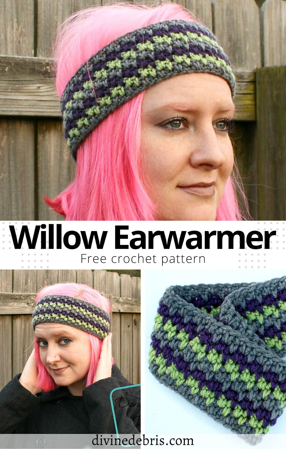 Make this warm and fun headband from a simple combination of stitches, the Willow Earwarmer free crochet pattern by Divine Debris.