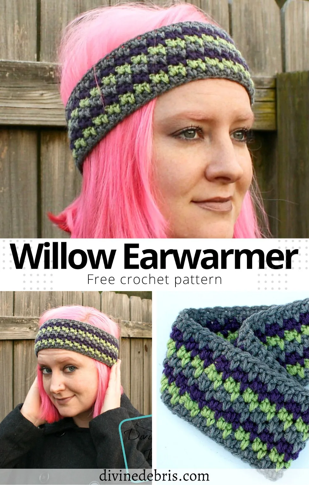 Make this warm and fun headband from a simple combination of stitches, the Willow Earwarmer free crochet pattern by Divine Debris.