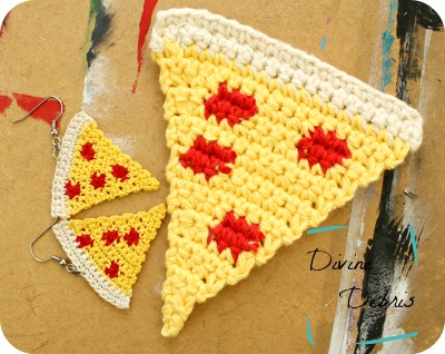 Pizza Earrings and Applique crochet patterns by DivineDebris.com