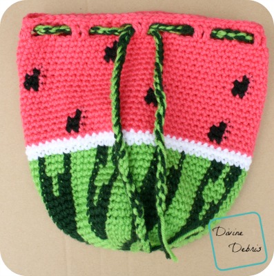 Wonderful Watermelon Drawstring Bag free crochet pattern by DivineDebris.com
