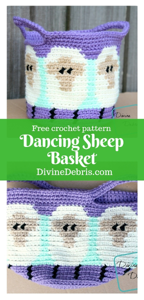 Dancing Sheep Basket free crochet pattern by DivineDebris.com #crochet #freepattern #baskets #sheep #tapestry #homedecor