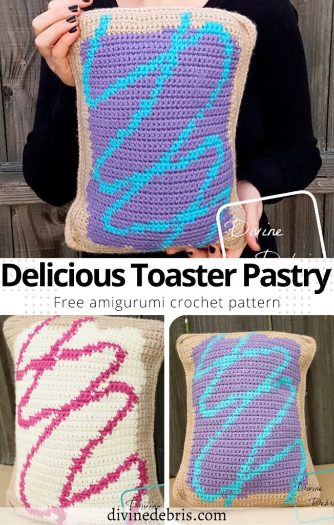 Learn to make an ami that looks like your favorite breakfast snack, the Delicious Toaster Pastry free crochet pattern by DivineDebris.com