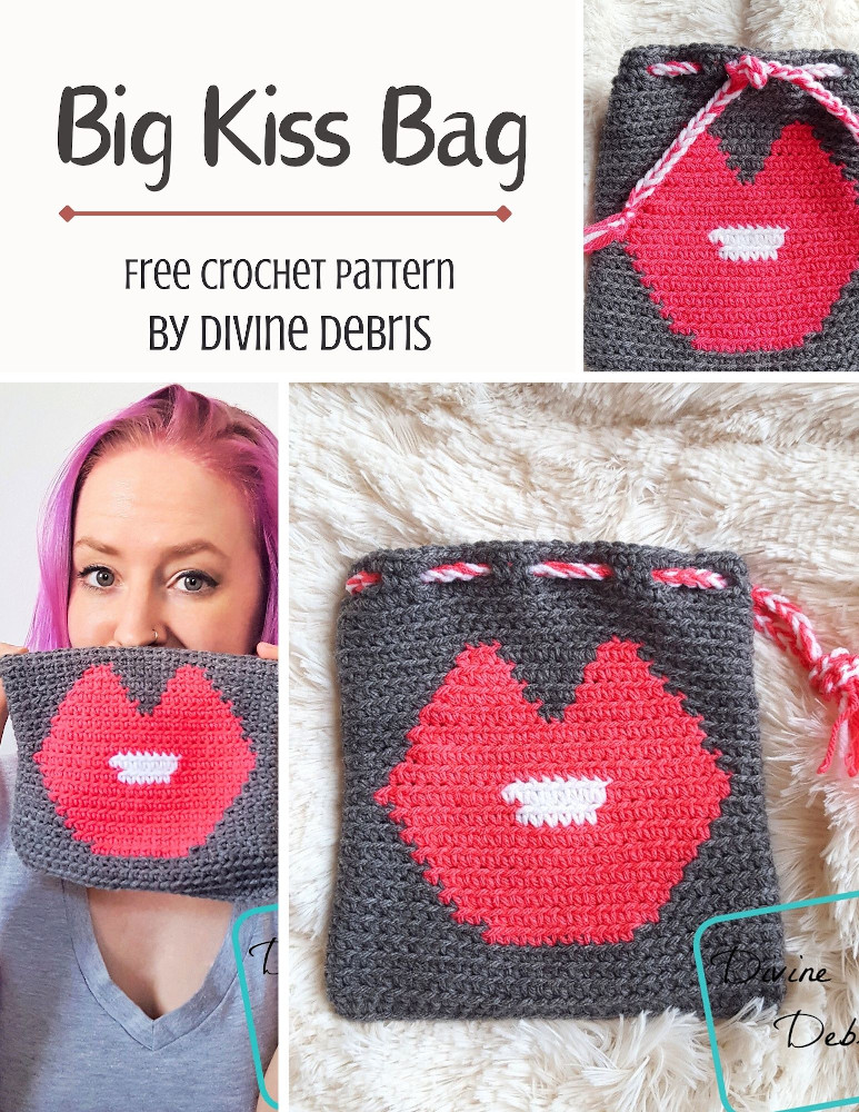Learn to make the fun, colorful, and bright Big Kiss Bag from a free crochet pattern by Divine Debris. Perfect for Valentine's Day