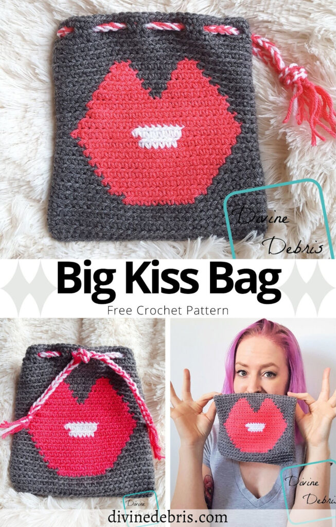 Learn to make the fun, colorful, and bright Big Kiss Bag from a free crochet pattern by Divine Debris. Perfect for Valentine's Day