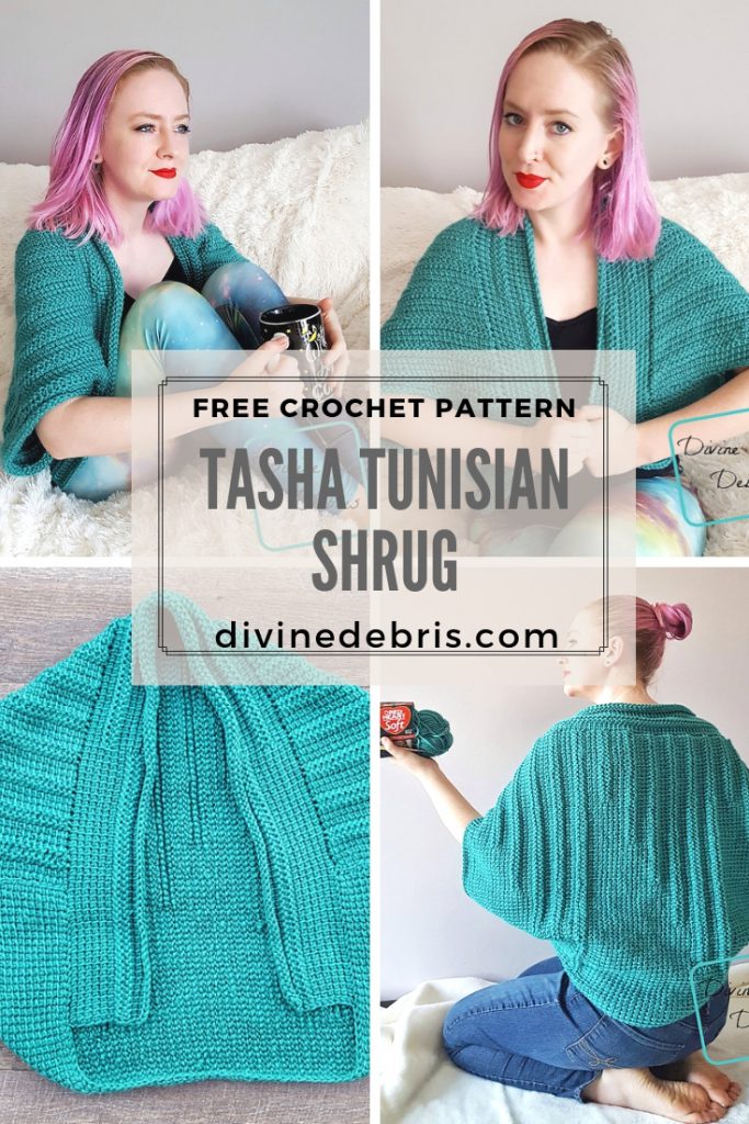 Tasha Tunisian Shrug free crochet pattern by DivineDebris.com
