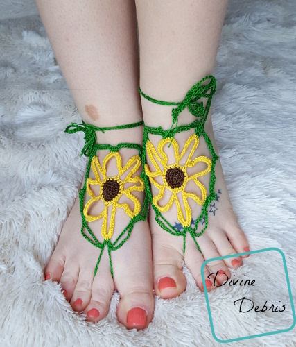 Sunflower Barefoot Sandals free crochet pattern by Divinedebris.com