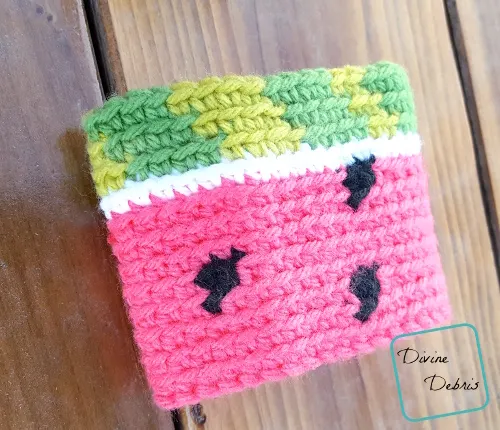 Watermelon Mug Cozy free crochet pattern by DivineDebris.com