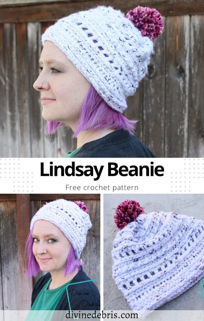 Learn to make the fun, squishy, and textured Lindsay Beanie from a free crochet pattern by Divine Debris.