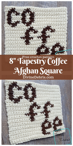 8" Tapestry Coffee Afghan Square free crochet pattern by DivineDebris.com #crochet #freepattern #afghansquares #tapestry #coffee
