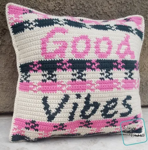 Good Vibes Pillow free crochet pattern by DivineDebris.com