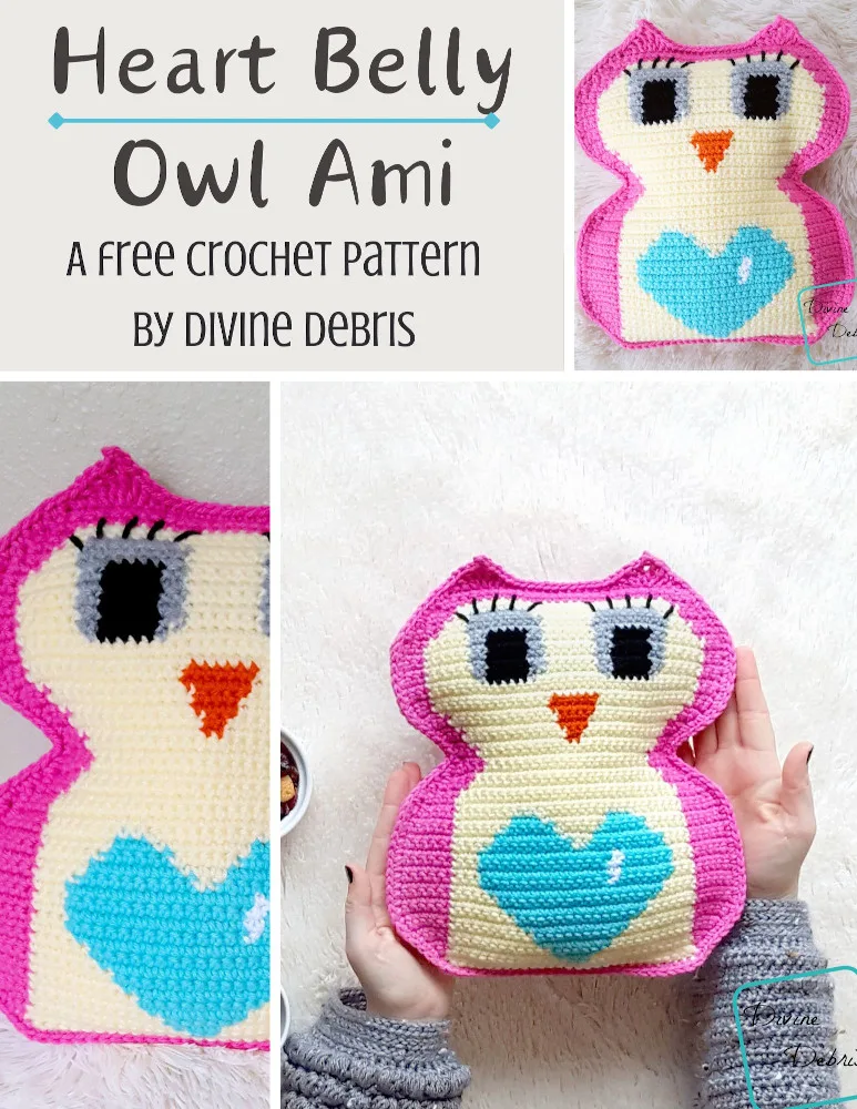 Learn to make the fun Valentine's Day themed Heart Belly Owl Amigurumi free crochet pattern by DivineDebris.com