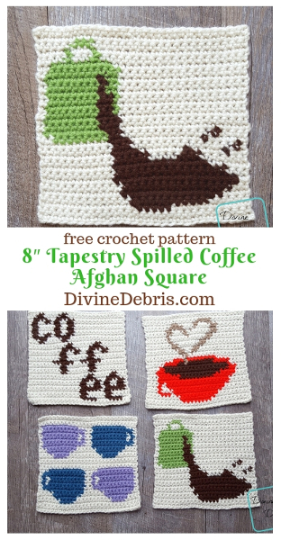 8″ Tapestry Spilled Coffee Afghan Square free crochet pattern by DivineDebris.com
