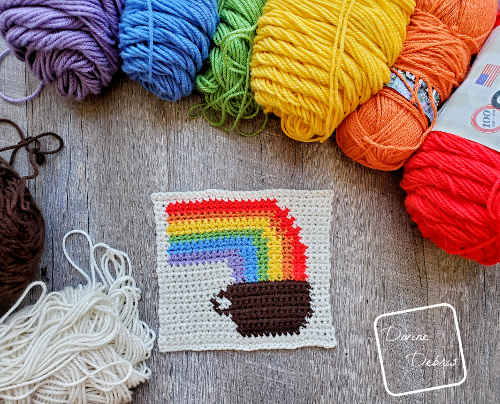 8″ Tapestry Rainbow and Coffee Afghan Square free crochet pattern by DivineDebris.com