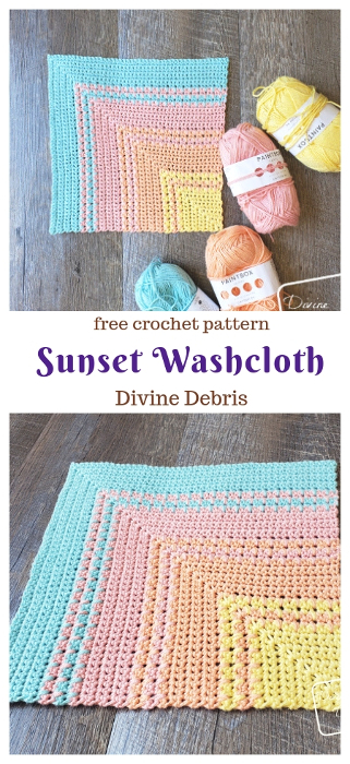 Learn to make a sunset inspired crochet washcloth with spike single crochets on DivineDebris.com