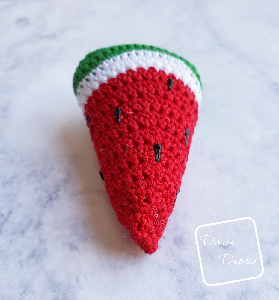 Learn to make stuffed crochet Watermelon Earrings on DivineDebris.com