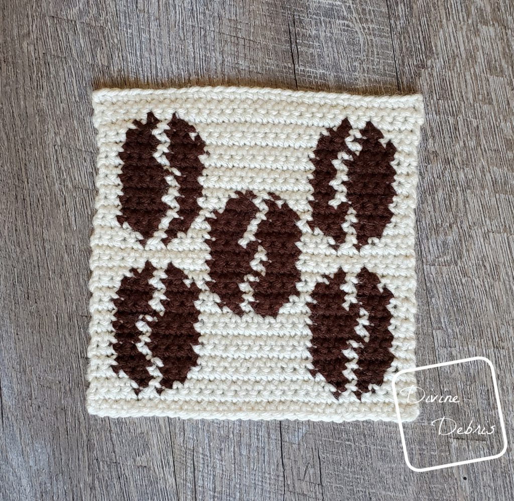 Learn to make an 8″ Tapestry Coffee Beans Afghan Square free crochet pattern by DivineDebris.com