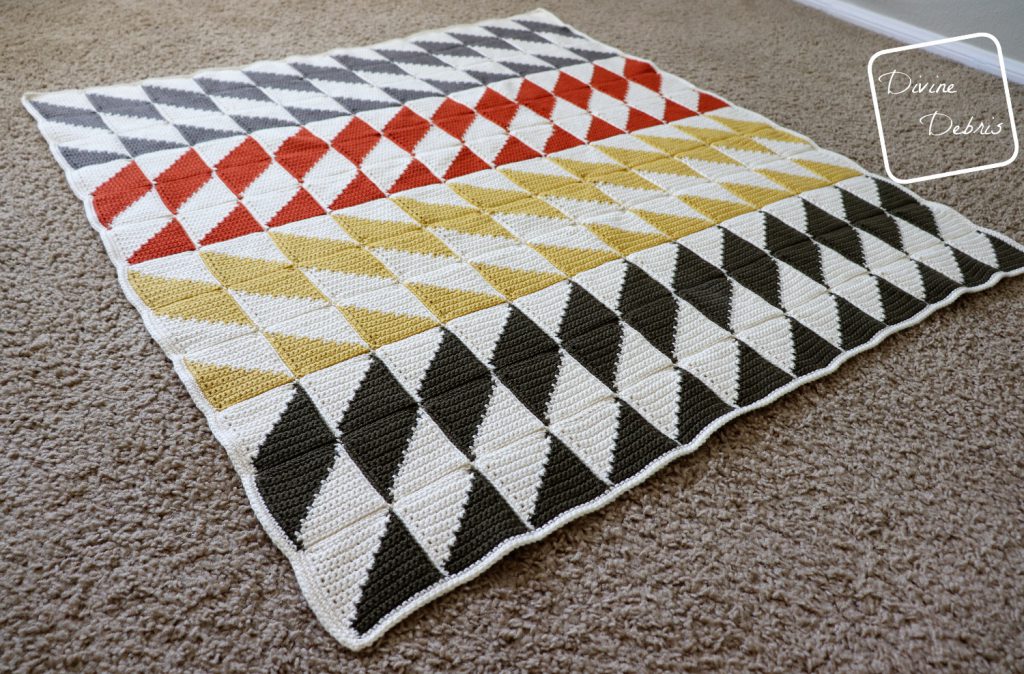 Learn to make this quilt inspired crochet throw blanket, the Divine Diamonds Throw, from a free pattern on DivineDebris.com