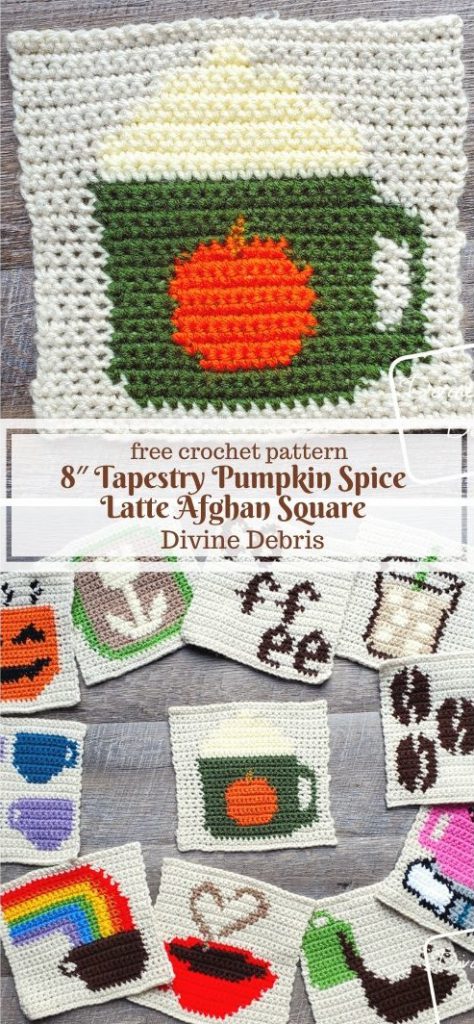 8" Tapestry Pumpkin Spice Latte Afghan Square free crochet pattern by DivineDebris.com