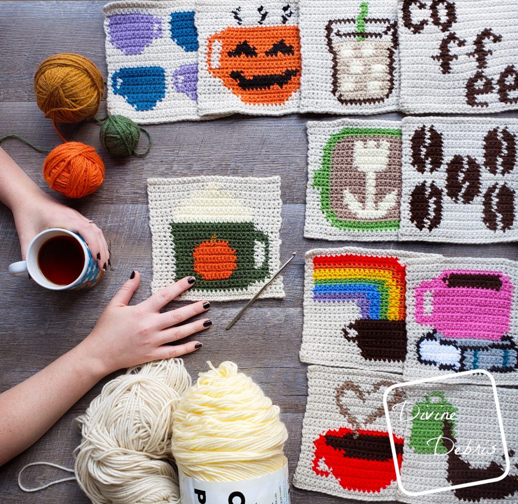  8″ Tapestry Pumpkin Spice Latte Afghan Square a free crochet pattern by DivineDebris.com 