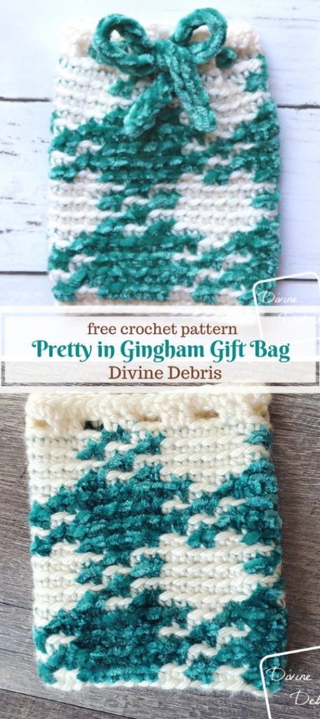 Pretty in Gingham Gift Bag free crochet pattern by DivineDebris.com