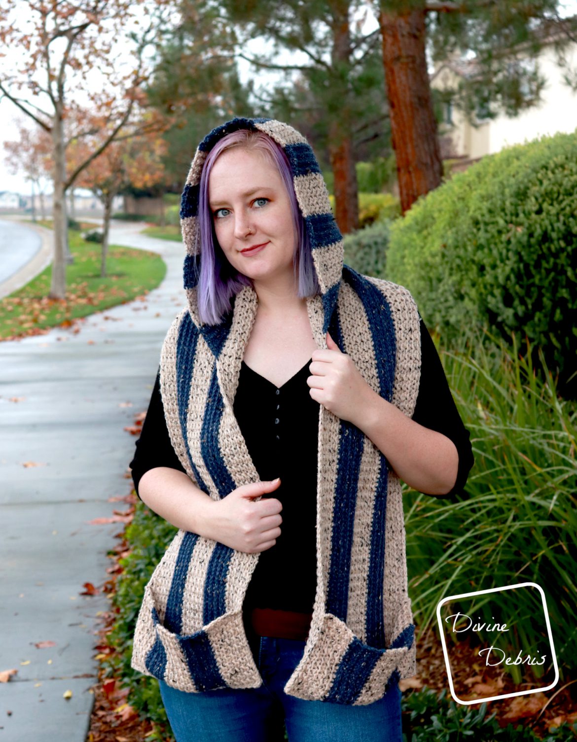 Like the Goddess of the Hunt, the Artemis Hooded Scarf Free Crochet Pattern