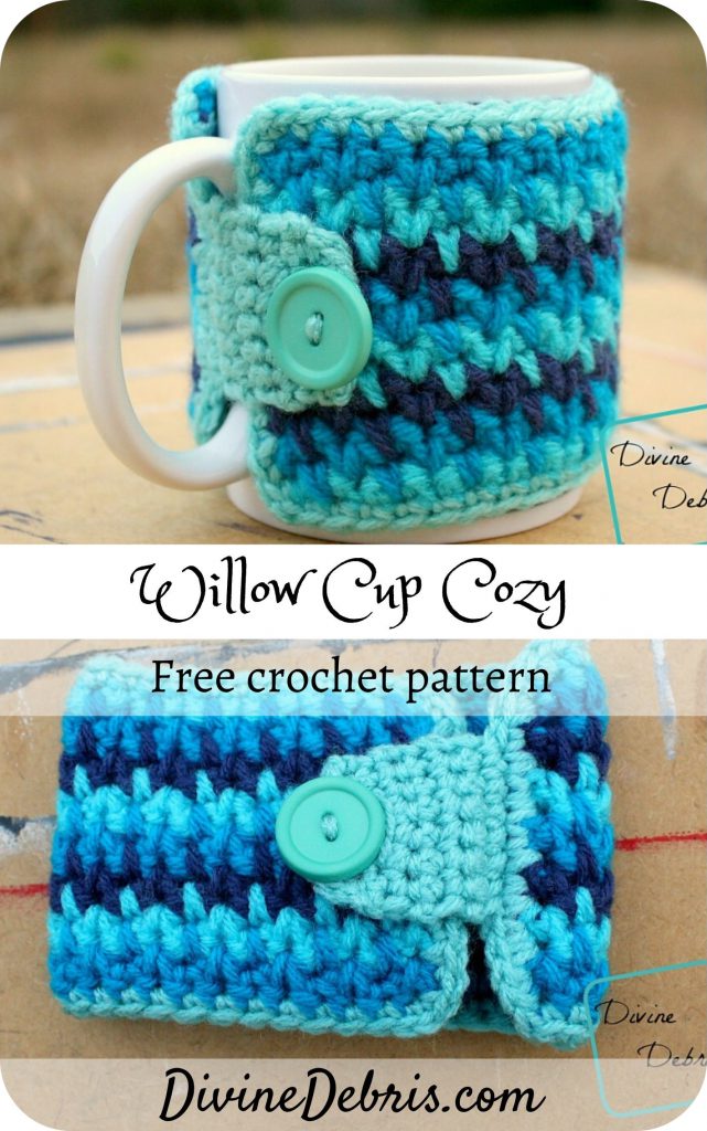 Learn to make the Willow Cup Cozy from a free crochet pattern on DivineDebris.com. Great for quick crochet gifting ideas any time.