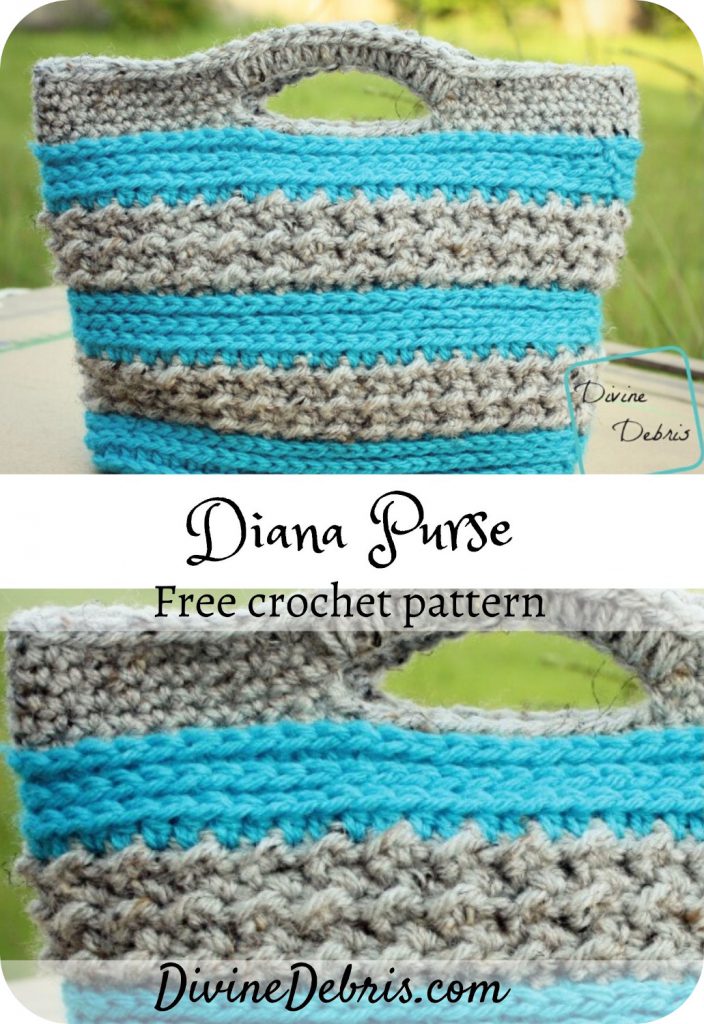Learn to make the Diana Purse, a two tone fun and textured bag, from a free pattern on DivineDebris.com