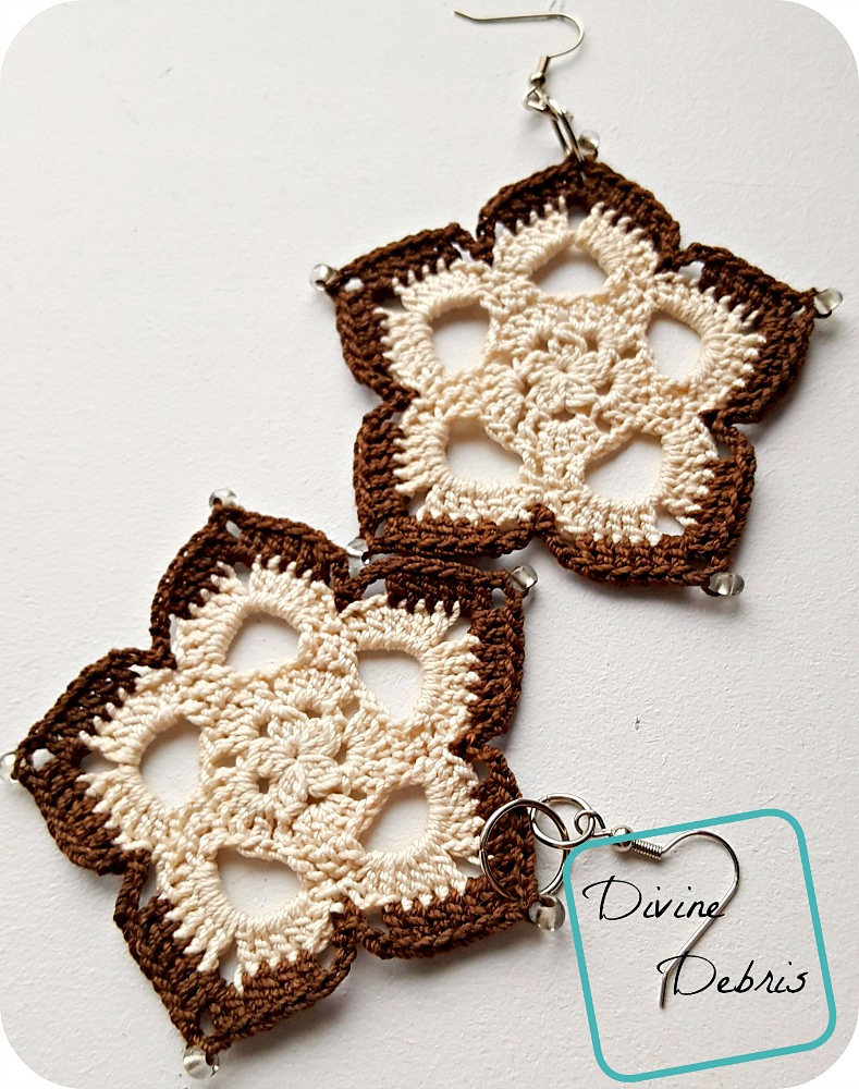 Learn how to make the cute, bohemian, and easy to customize Mini Mandala Earrings from a free crochet pattern by DivineDebris.com