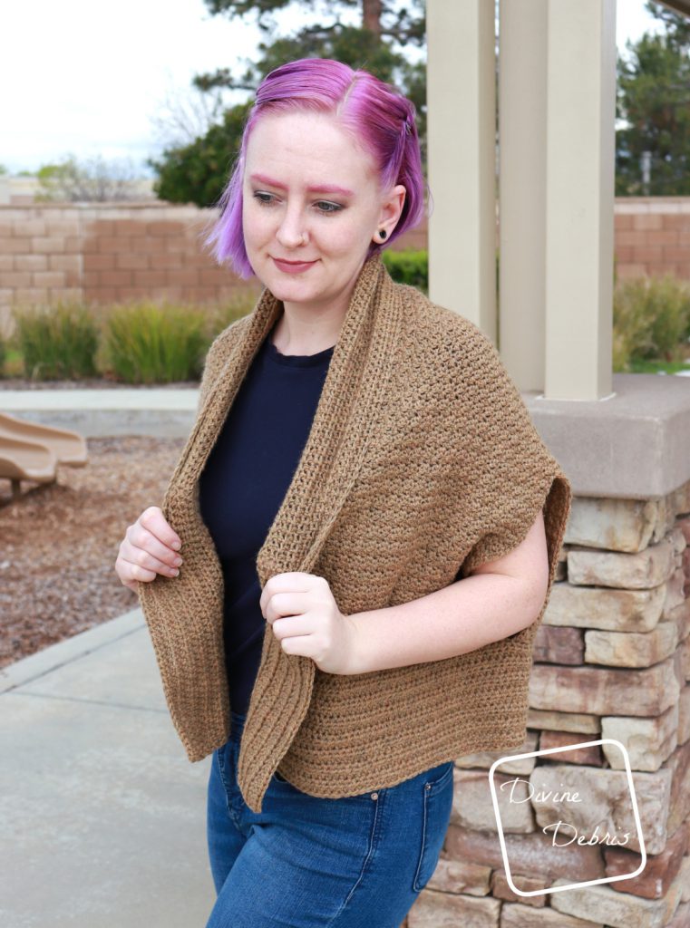 Learn to make the Raquel Cardigan, a fun and interesting take on cardigans, from a free crochet pattern on DivineDebris.com
