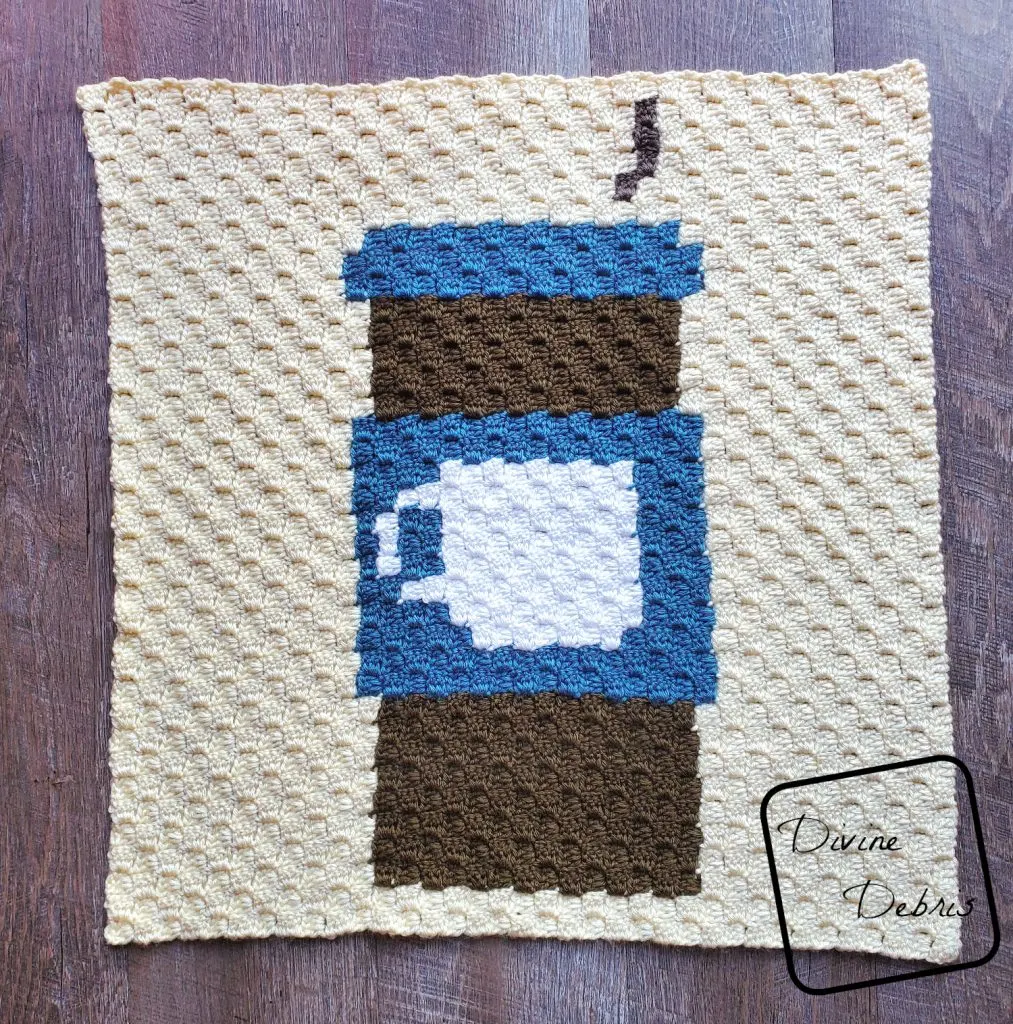 Travel Mug C2C Afghan Square free crochet pattern by DivineDebris.com