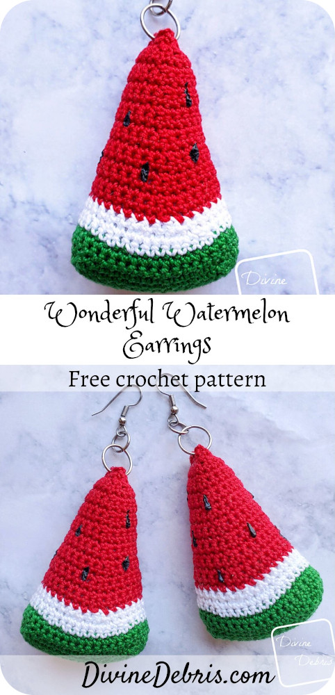 Be stylish and perfect for the Summer in these easy Wonderful Watermelon Earrings free crochet pattern by DivineDebris.com#crochet #freepattern #earrings #watermelons #crochetthread #jewelry 