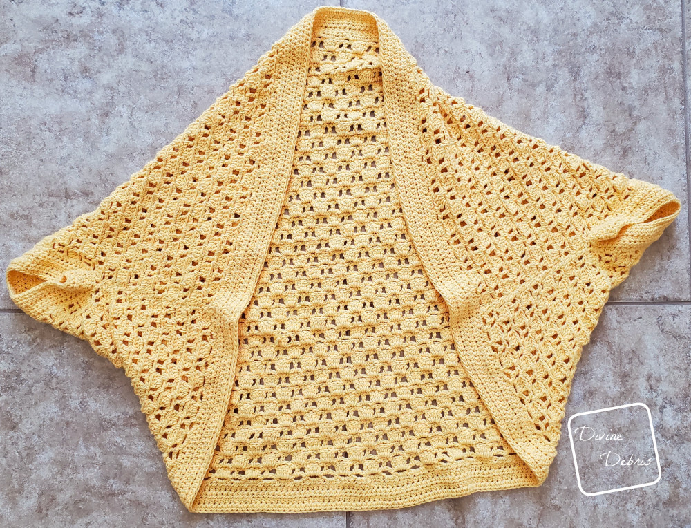 Learn to make the Erin Cocoon Shrug free crochet pattern by DivineDebris.com