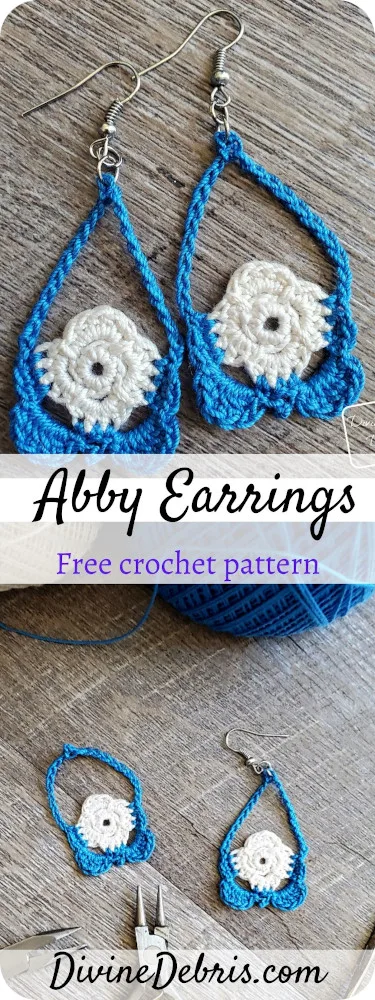 Learn to make the Abby Earrings, a fun teardrop shaped earring made from crochet thread, from a free crochet pattern on Divinedebris.com