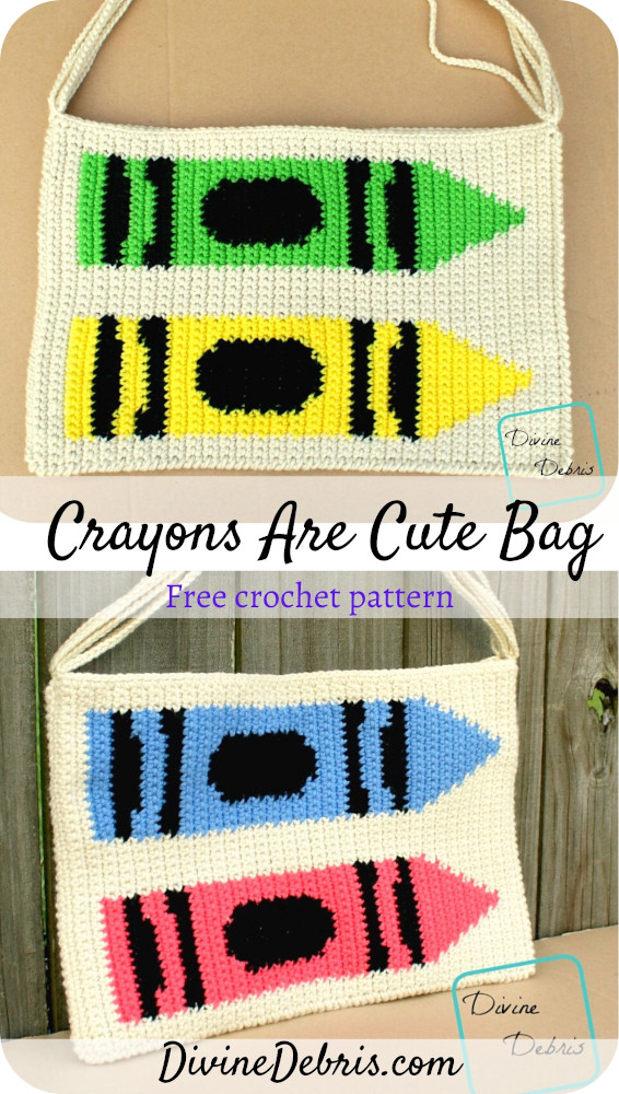 Learn to make the Crayons Are Cute Bag, from a free and customizable tapestry crochet pattern, available on DivineDebris.com