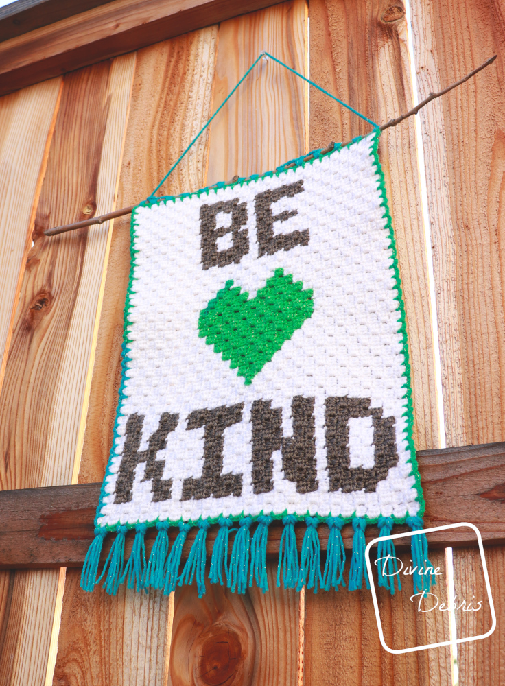 Be Kind Mini C2C Wall-Hanging free crochet pattern by DivineDebris.com