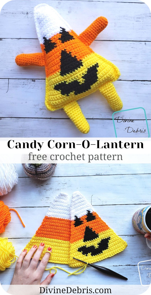 Learn to make this fun and silly Candy Corn-O-Lantern amigurumi from a free pattern on DivineDebris.com and be ready for Halloween in no time!