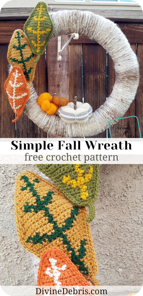 Learn to make a fun, easy, and so customizable fall home decoration, the Simple Fall Wreath, from a free crochet pattern on DivineDebris.com