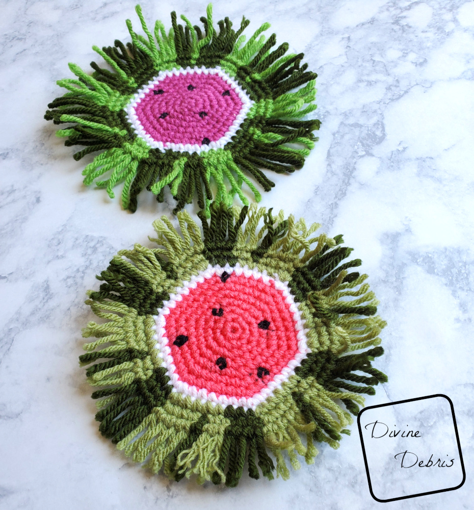 Watermelon Coaster free crochet pattern by DivineDebris.com