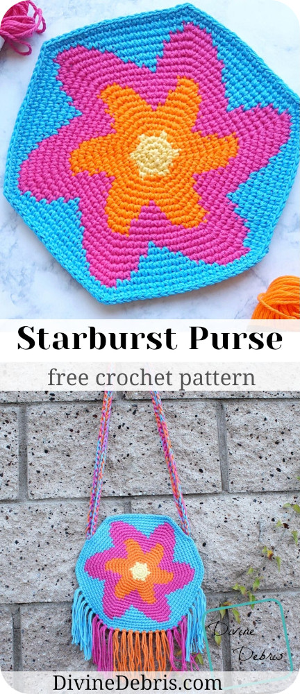 Go out with confidence with this fun, eye-catching, and deceptively simple bag, the Starburst Purse, a free crochet pattern by Divine Debris