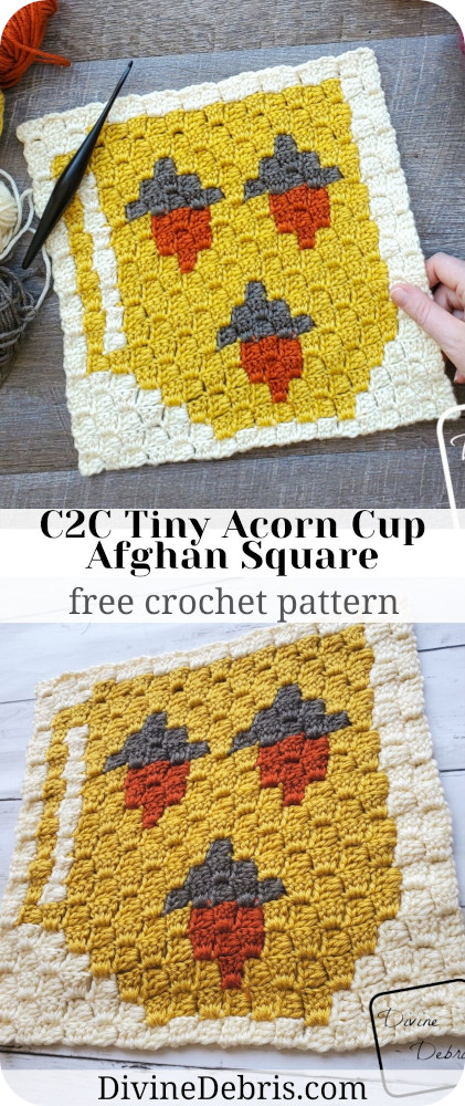 Learn to make the C2C Tiny Acorn Cup Afghan Square from a free graph on DivineDebris.com. Part of a year-long coffee CAL.