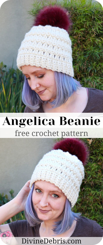 Learn how to make the Angelica Beanie, a simple crochet design using super bulky yarn, from a free crochet pattern by DivineDebris.com