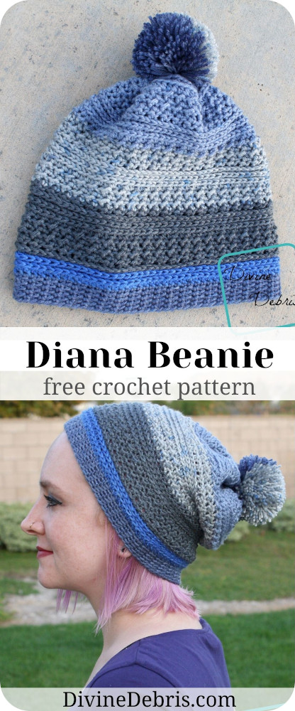 Make a simple and quick crochet hat that will work great for you from fall into those colder winter months with the Diana Beanie free crochet pattern